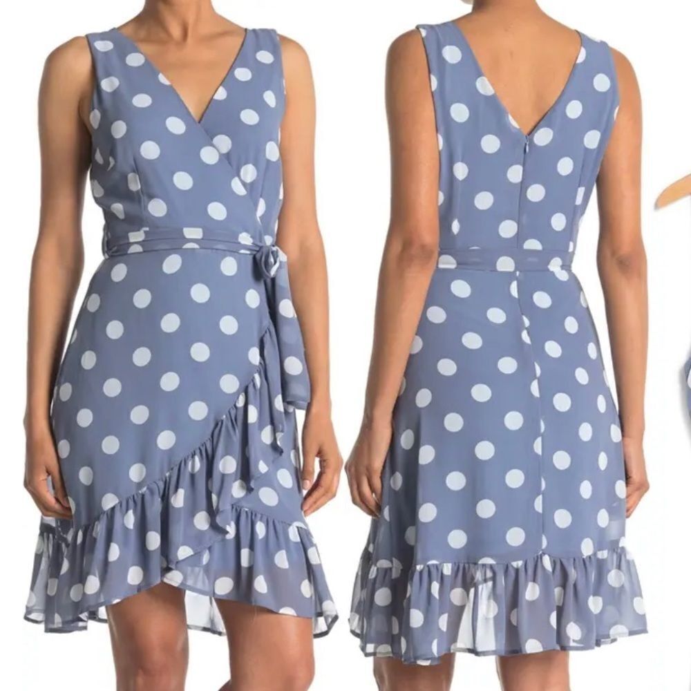 Graduation Polka Dot Dress By Papillon Ruffles Blue Color Crepe Nwt Size Md
